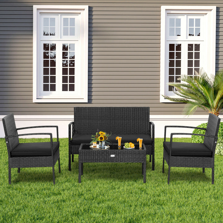 8PCS Rattan Patio Conversation Set Outdoor Wicker Furniture Set w/ Cushions Image 3