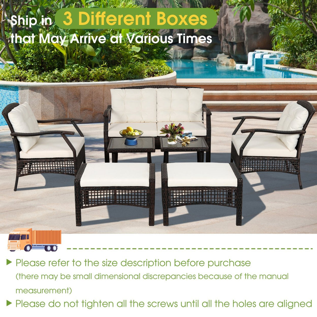 7PCS Rattan Patio Conversation Sofa Furniture Set w/ Cushions and Waterproof Cover Image 4