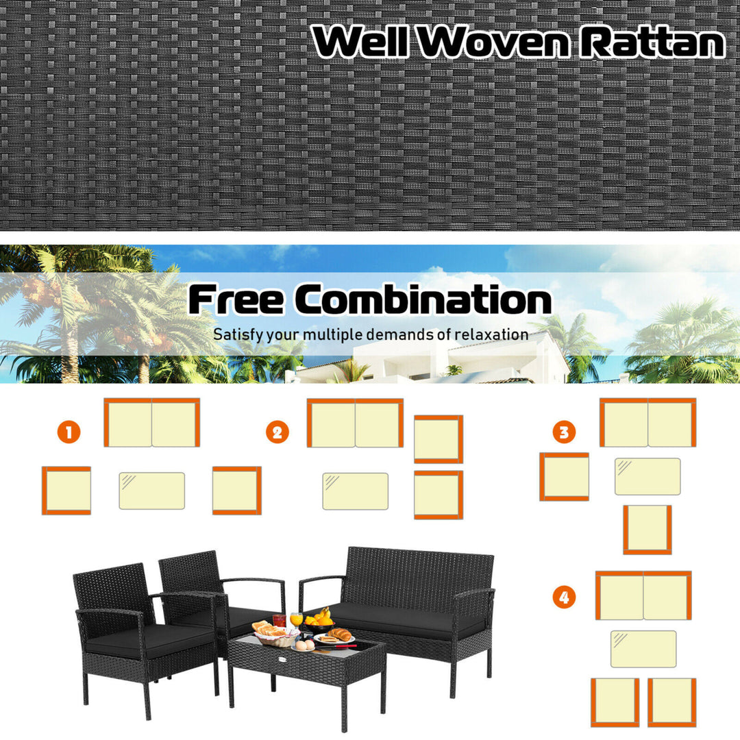 8PCS Rattan Patio Conversation Set Outdoor Wicker Furniture Set w/ Cushions Image 4