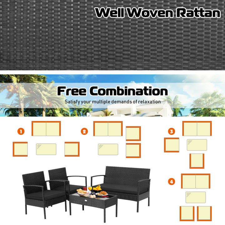 8PCS Rattan Patio Conversation Set Outdoor Wicker Furniture Set w/ Cushions Image 4