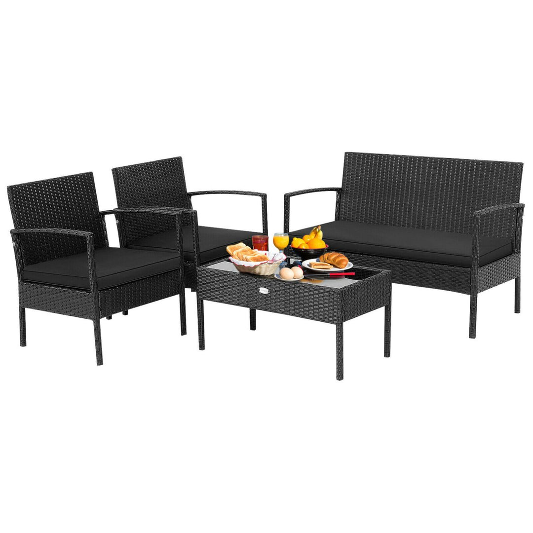 8PCS Rattan Patio Conversation Set Outdoor Wicker Furniture Set w/ Cushions Image 8