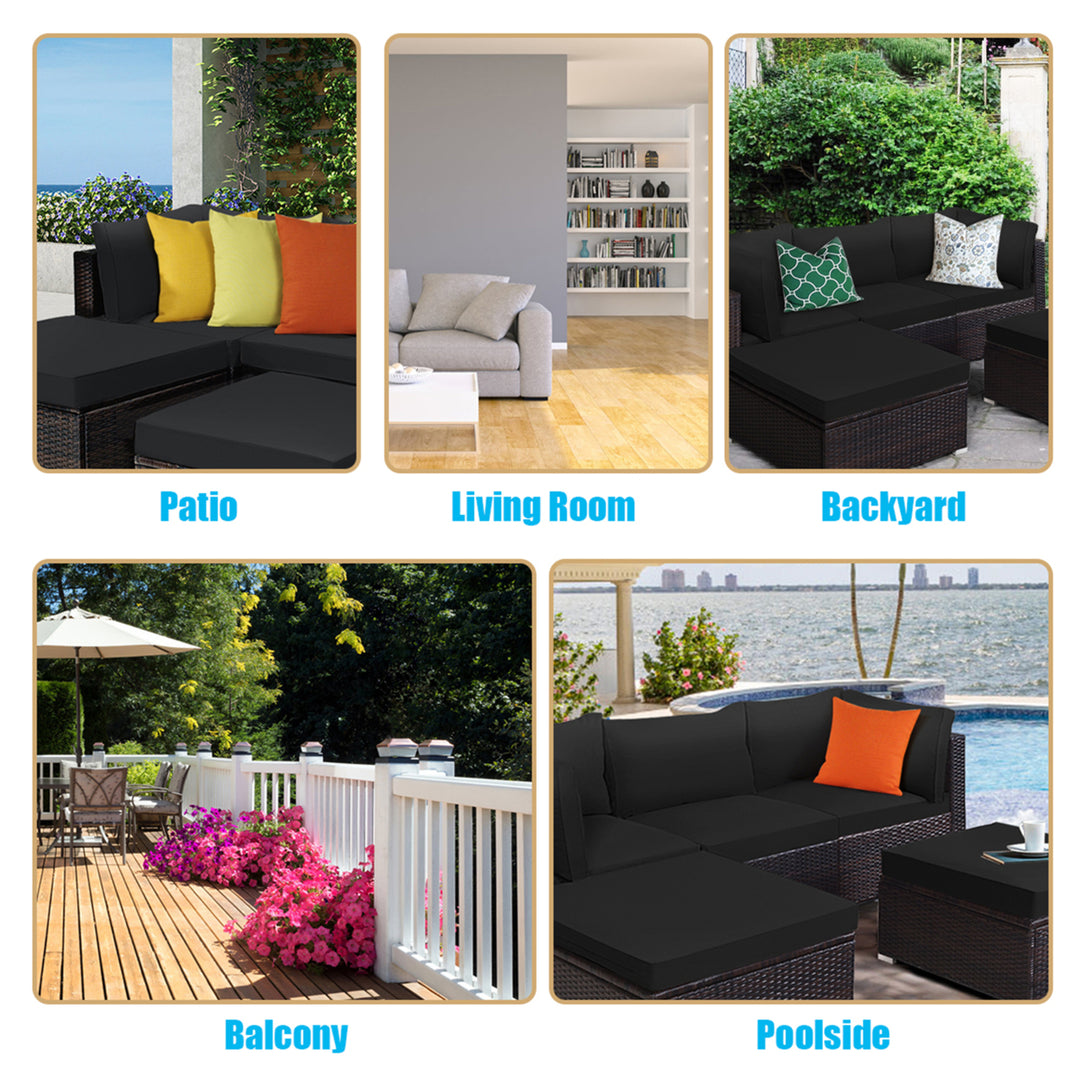 5PCS Rattan Patio Conversation Set Outdoor Furniture Set w/ Black Cushions Image 6