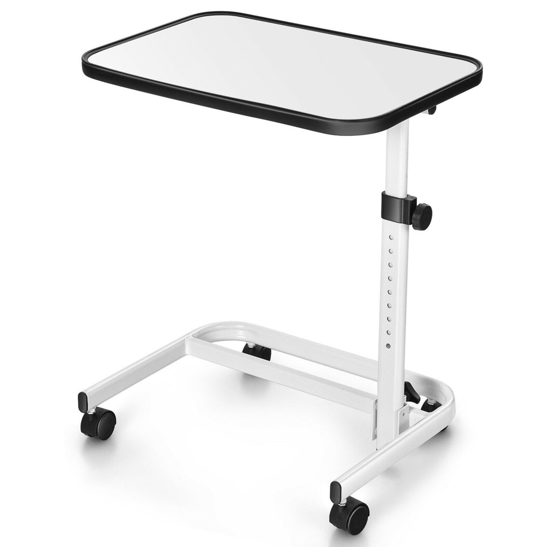 Overbed Bedside Table Universal Wheels Adjustable Tilt Top Laptop Hospital Desk Image 1