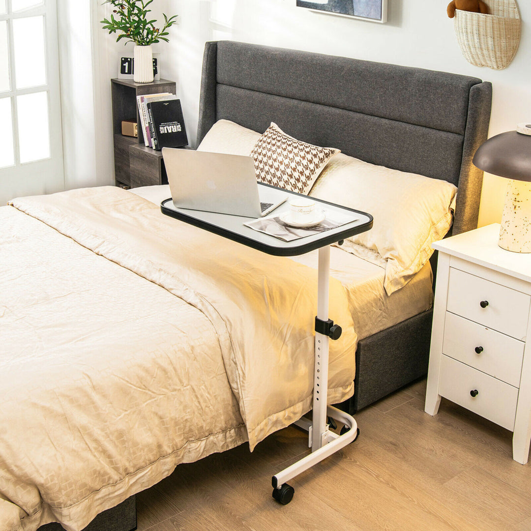 Overbed Bedside Table Universal Wheels Adjustable Tilt Top Laptop Hospital Desk Image 4