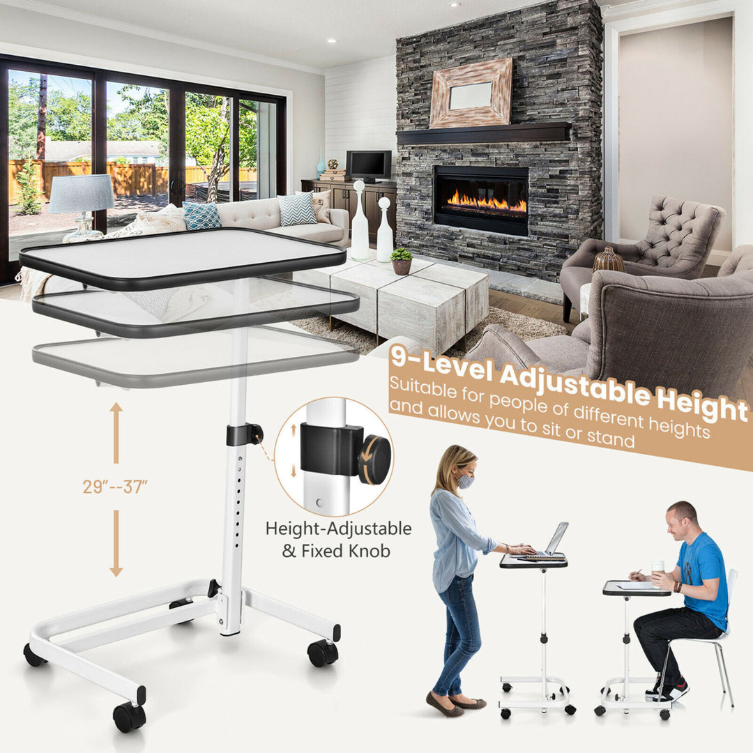 Overbed Bedside Table Universal Wheels Adjustable Tilt Top Laptop Hospital Desk Image 5