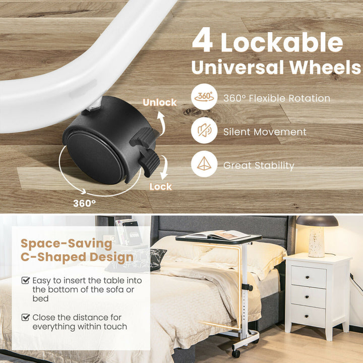 Overbed Bedside Table Universal Wheels Adjustable Tilt Top Laptop Hospital Desk Image 7