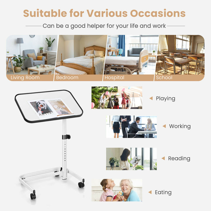 Overbed Bedside Table Universal Wheels Adjustable Tilt Top Laptop Hospital Desk Image 8