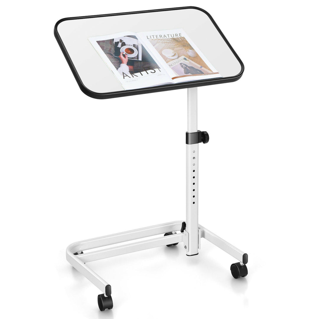 Overbed Bedside Table Universal Wheels Adjustable Tilt Top Laptop Hospital Desk Image 10