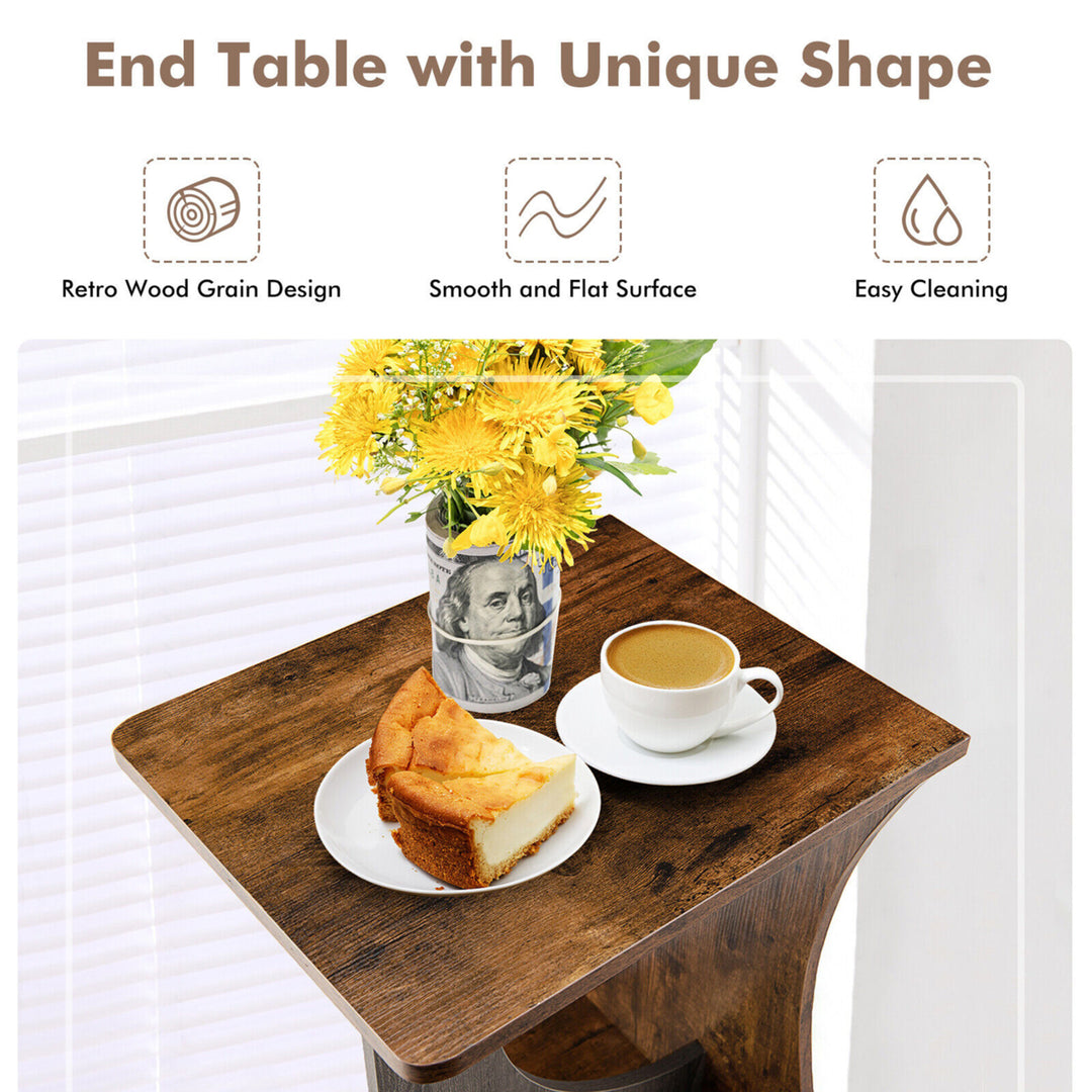 Side Table 2 Tier Sofa Couch Table Compact C-shape End Table Snack Coffee Table Image 7