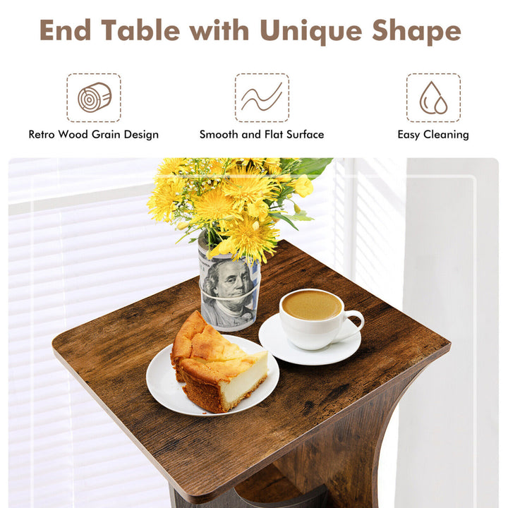 Side Table 2 Tier Sofa Couch Table Compact C-shape End Table Snack Coffee Table Image 7