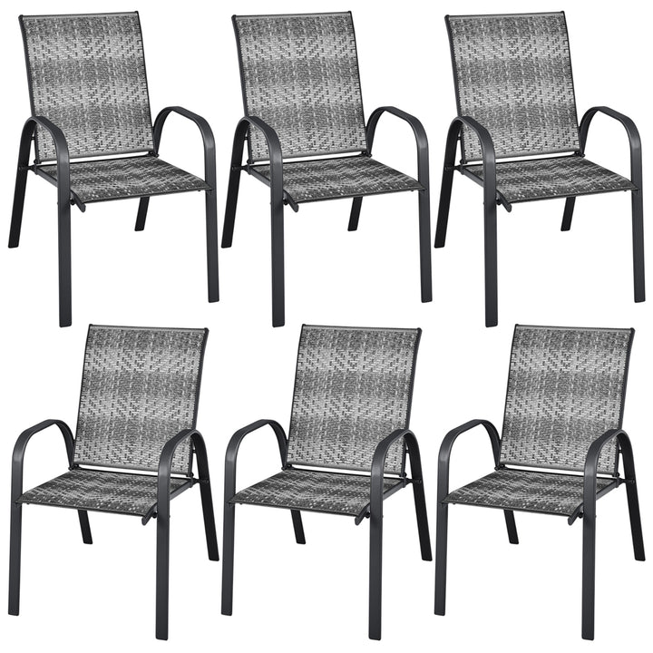 6PCS Outdoor PE Wicker Stacking Dining Chairs Patio Arm Chairs Image 4