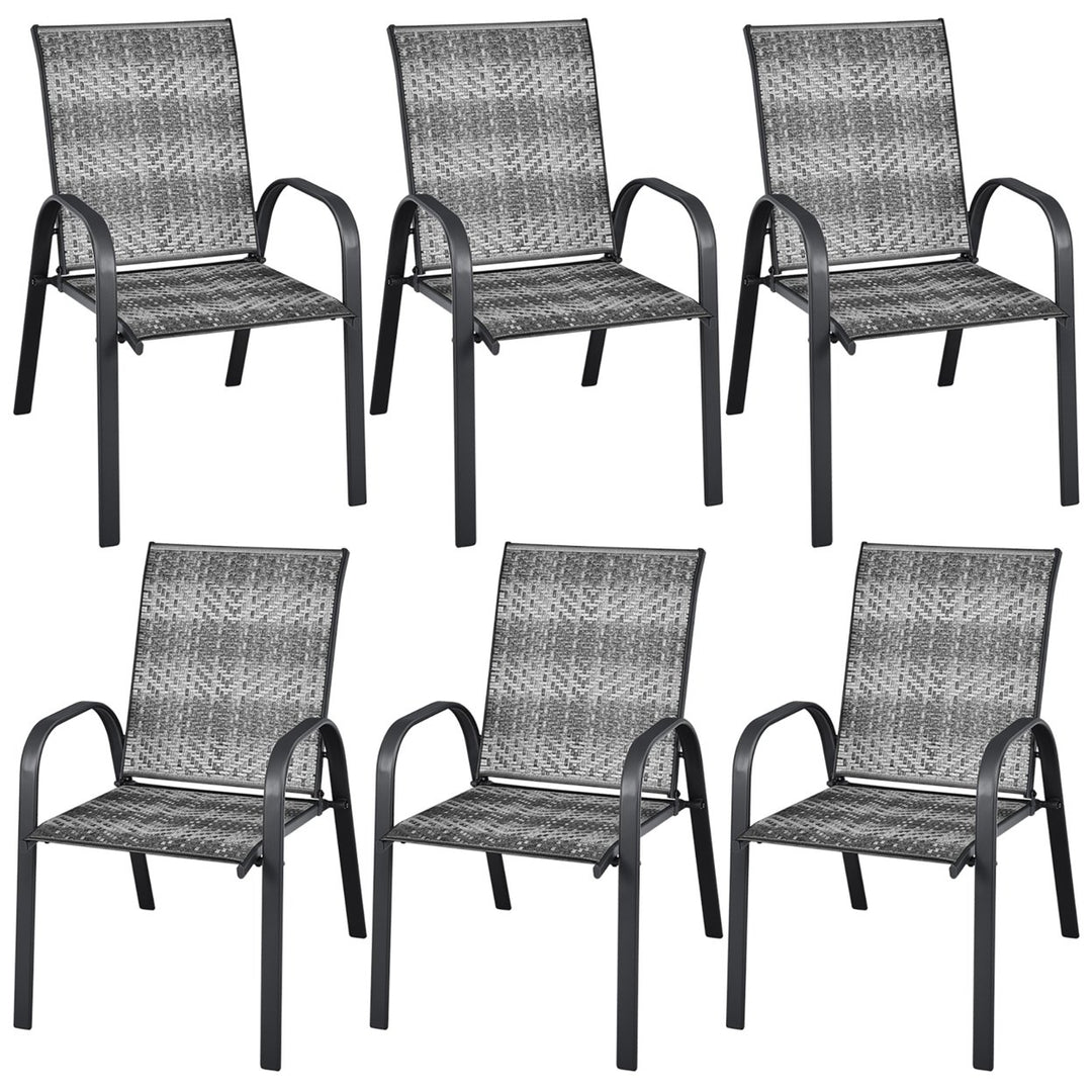 6PCS Outdoor PE Wicker Stacking Dining Chairs Patio Arm Chairs Image 1