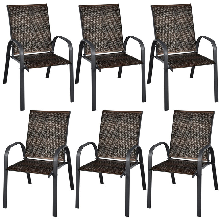 6PCS Outdoor PE Wicker Stacking Dining Chairs Patio Arm Chairs Image 1