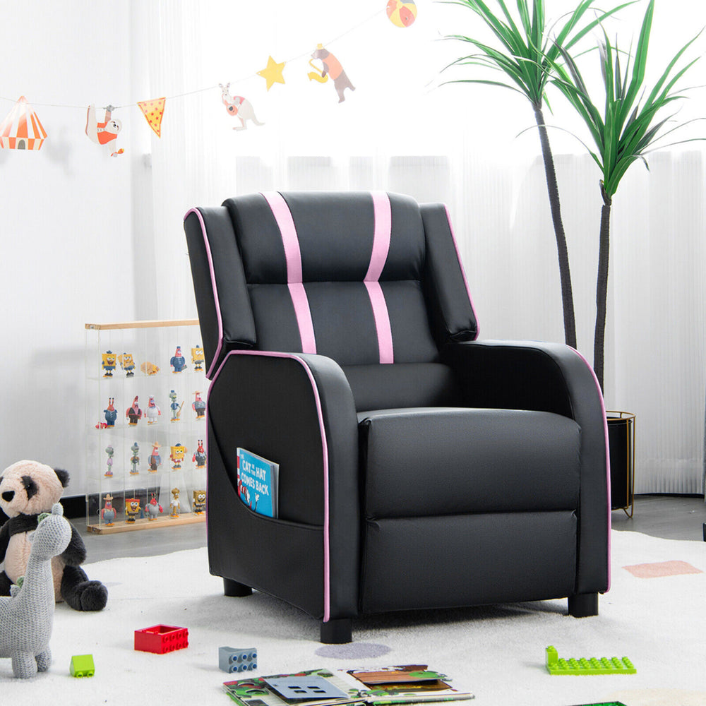 Kids Recliner Chair Ergonomic Leather Sofa Armchair w/Footrest Side Pocket Image 2