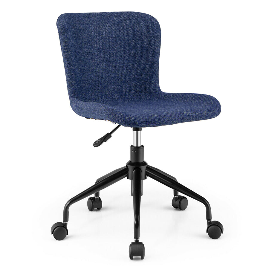 Mid Back Armless Office Chair Adjustable Swivel Linen Task Chair Image 1