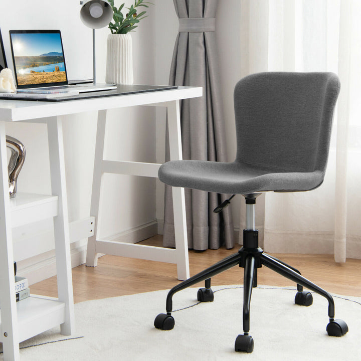 Mid Back Armless Office Chair Adjustable Swivel Linen Task Chair Image 2