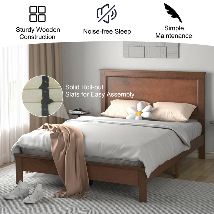 Twin/Full/Queen Size Bed Frame Platform Slat High Headboard Bedroom Rubber Wood Leg Image 2