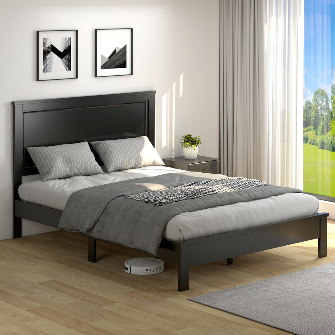 Twin/Full/Queen Size Bed Frame Platform Slat High Headboard Bedroom Rubber Wood Leg Image 3