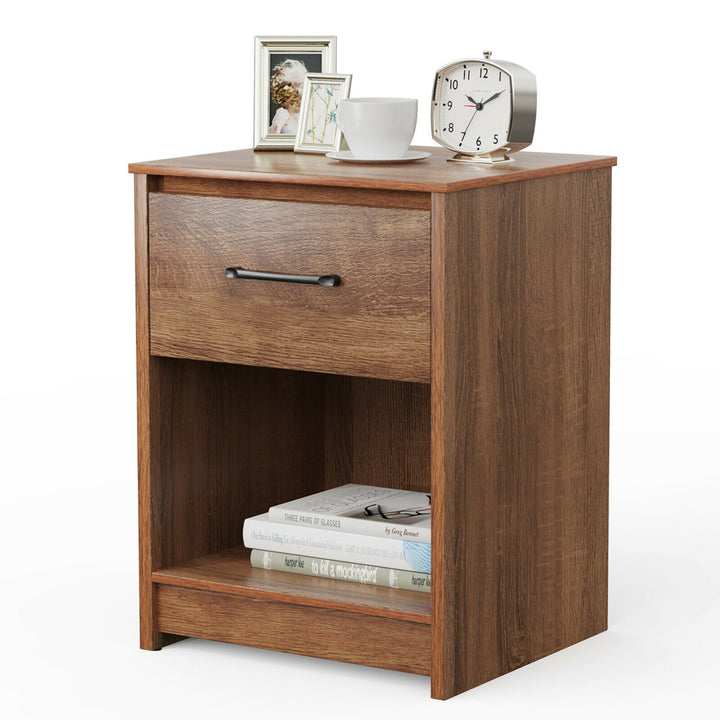 Nightstand with Drawer Storage Shelf Wooden End Side Table Bedroom Brown / Black / Natural Image 4