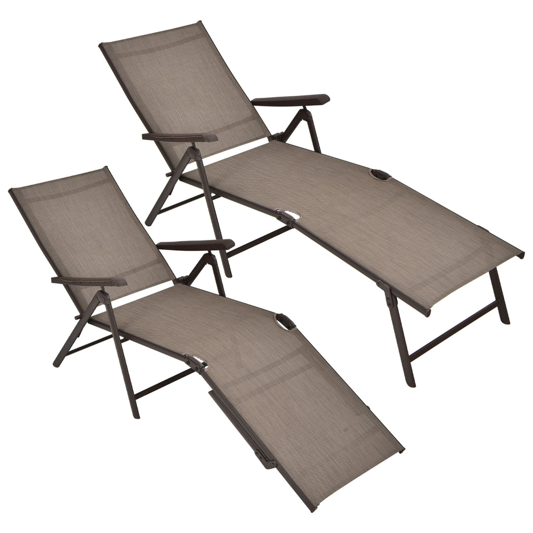 Set of 2 Outdoor Adjustable Chaise Lounge Chair Patio Folding Recliner Lounge Image 1