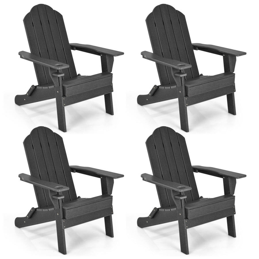 4PCS Patio Folding Adirondack Chair Weather Resistant Cup Holder Yard Image 1