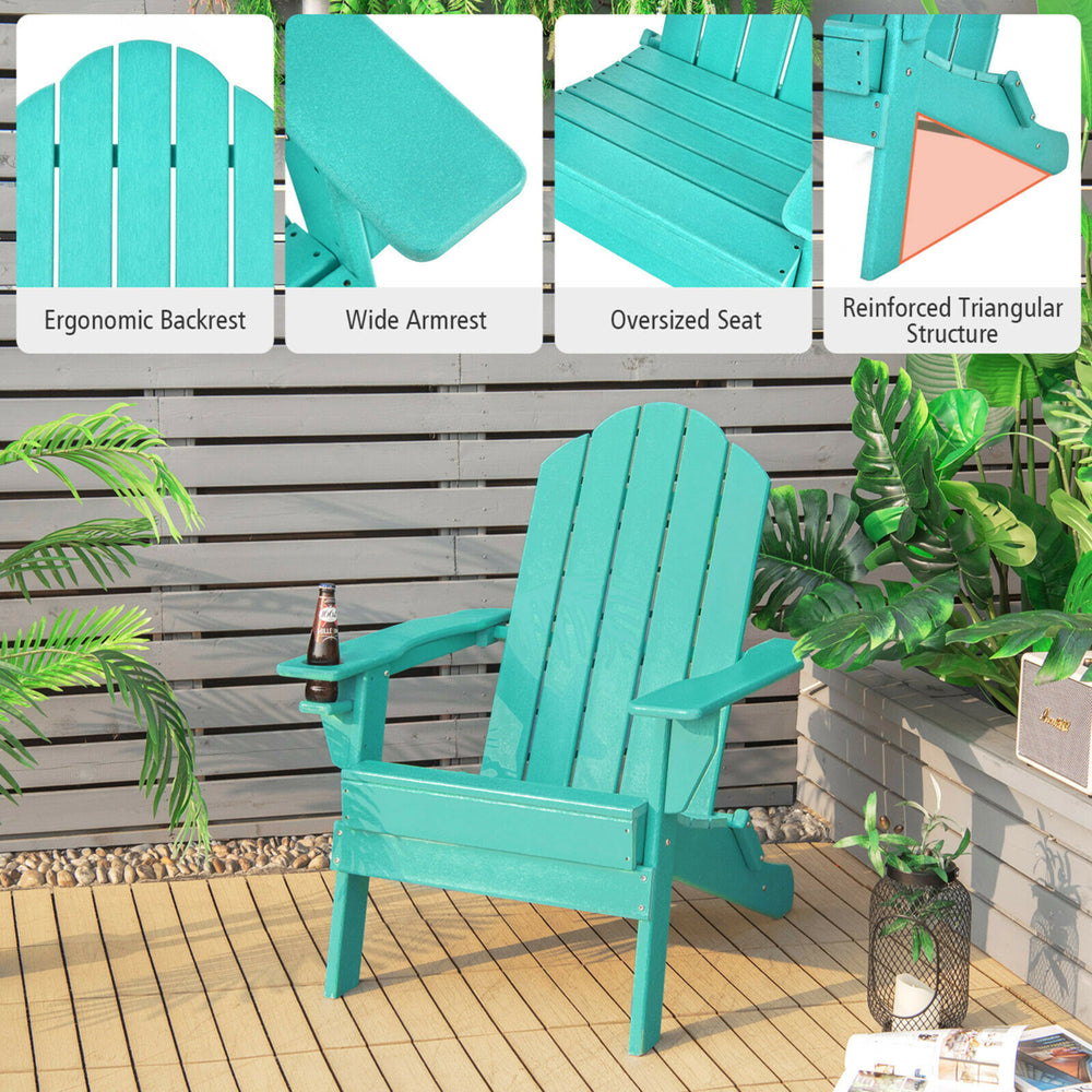 4PCS Patio Folding Adirondack Chair Weather Resistant Cup Holder Yard Image 2