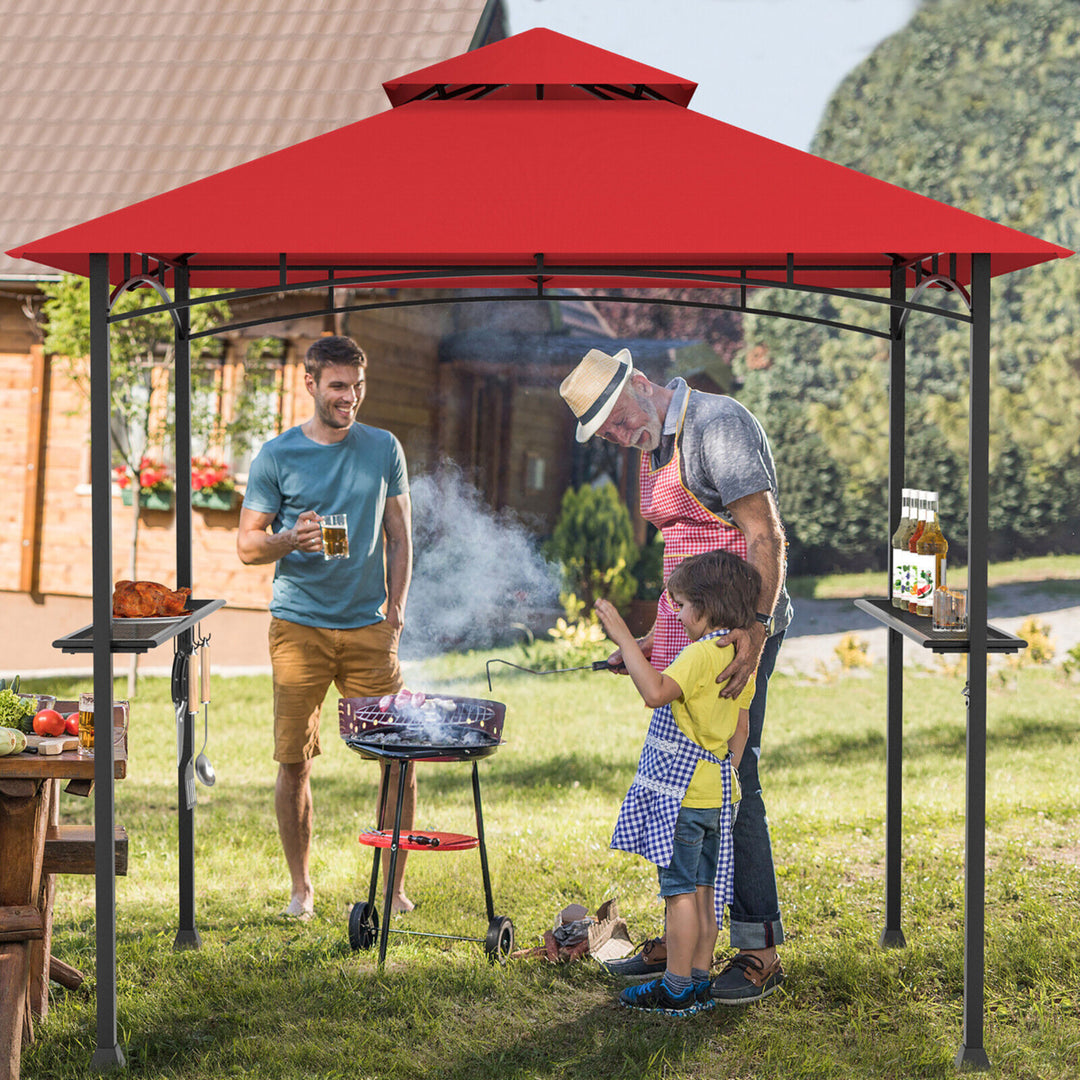 8 x 5 BBQ Grill Gazebo 2-Tier Barbecue Canopy Vented Top Shelves Shelter Image 2