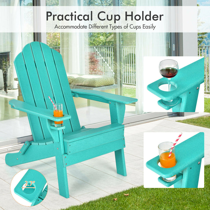 2PCS Patio Folding Adirondack Chair Weather Resistant Cup Holder Yard Image 3