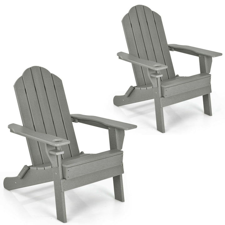 2PCS Patio Folding Adirondack Chair Weather Resistant Cup Holder Yard Image 5