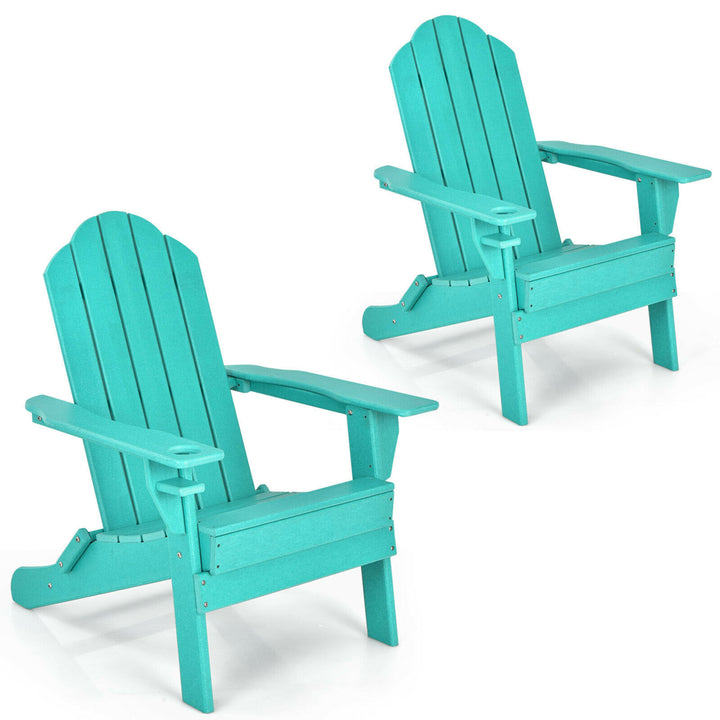 2PCS Patio Folding Adirondack Chair Weather Resistant Cup Holder Yard Image 6