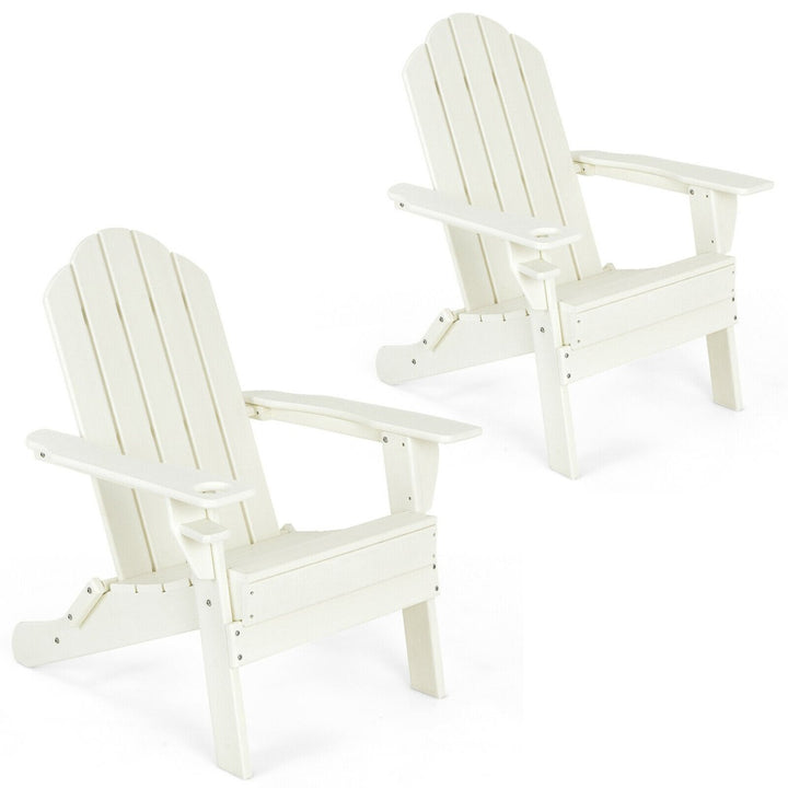 2PCS Patio Folding Adirondack Chair Weather Resistant Cup Holder Yard Image 7