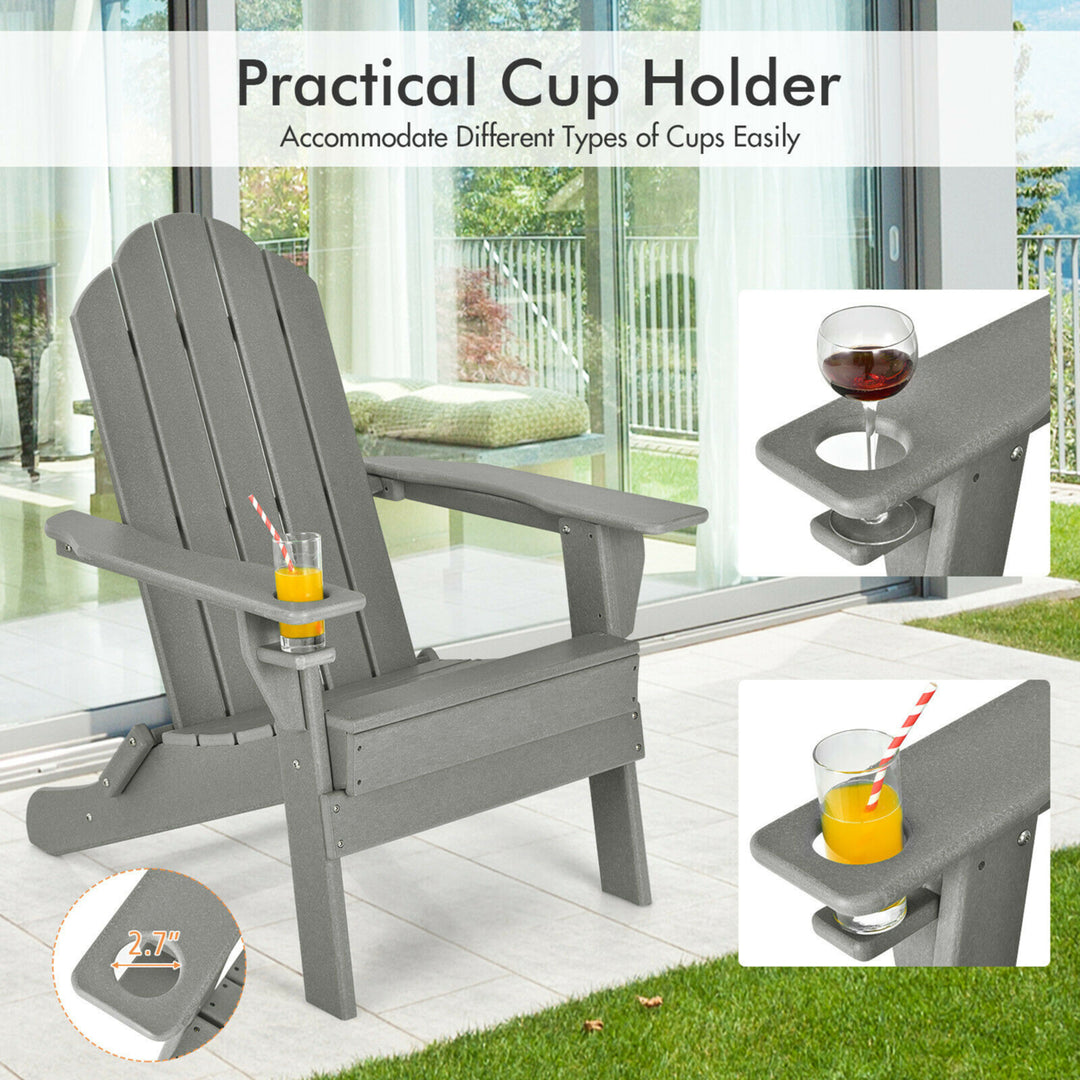 Patio Folding Adirondack Chair Weather Resistant Cup Holder Yard Image 2