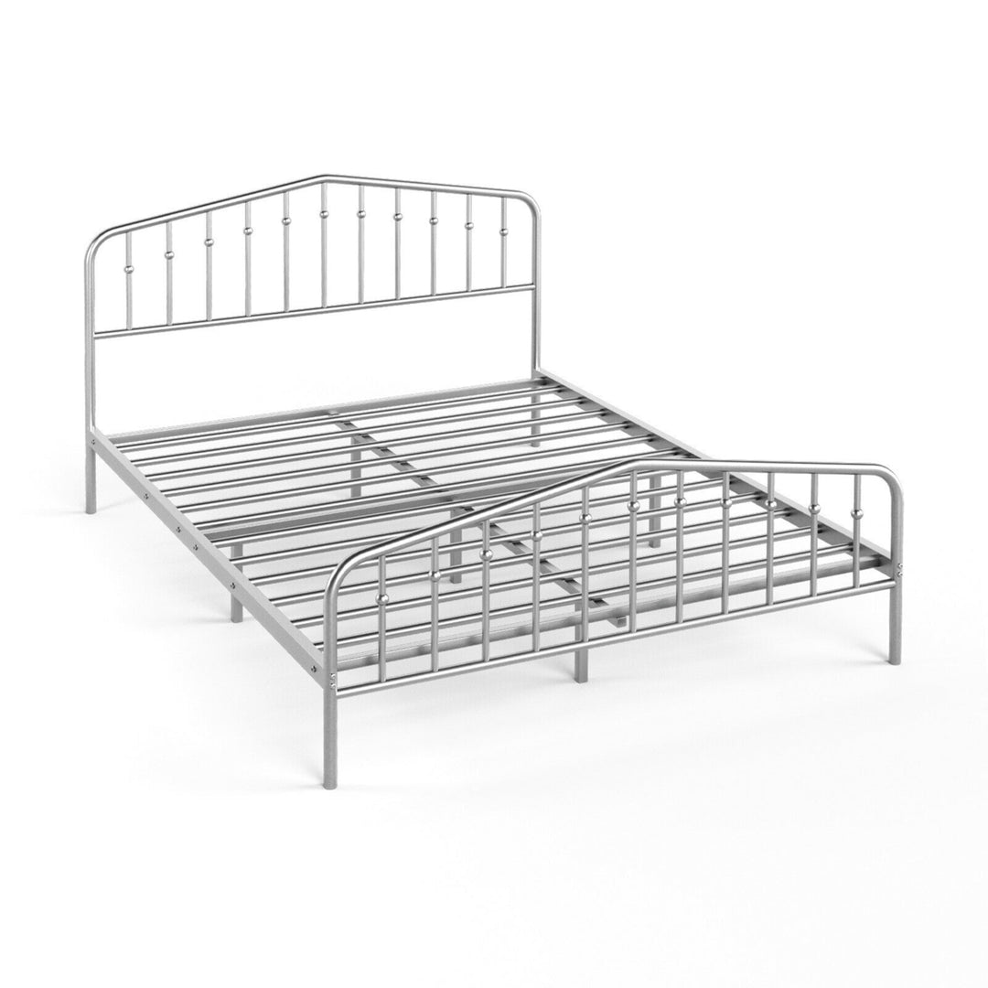 Queen Size Metal Bed Frame Platform Headboard and Footboard W/Storage Sliver Image 2