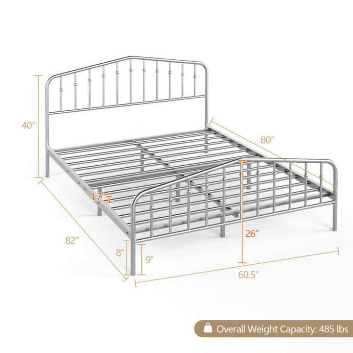 Queen Size Metal Bed Frame Platform Headboard and Footboard W/Storage Sliver Image 3