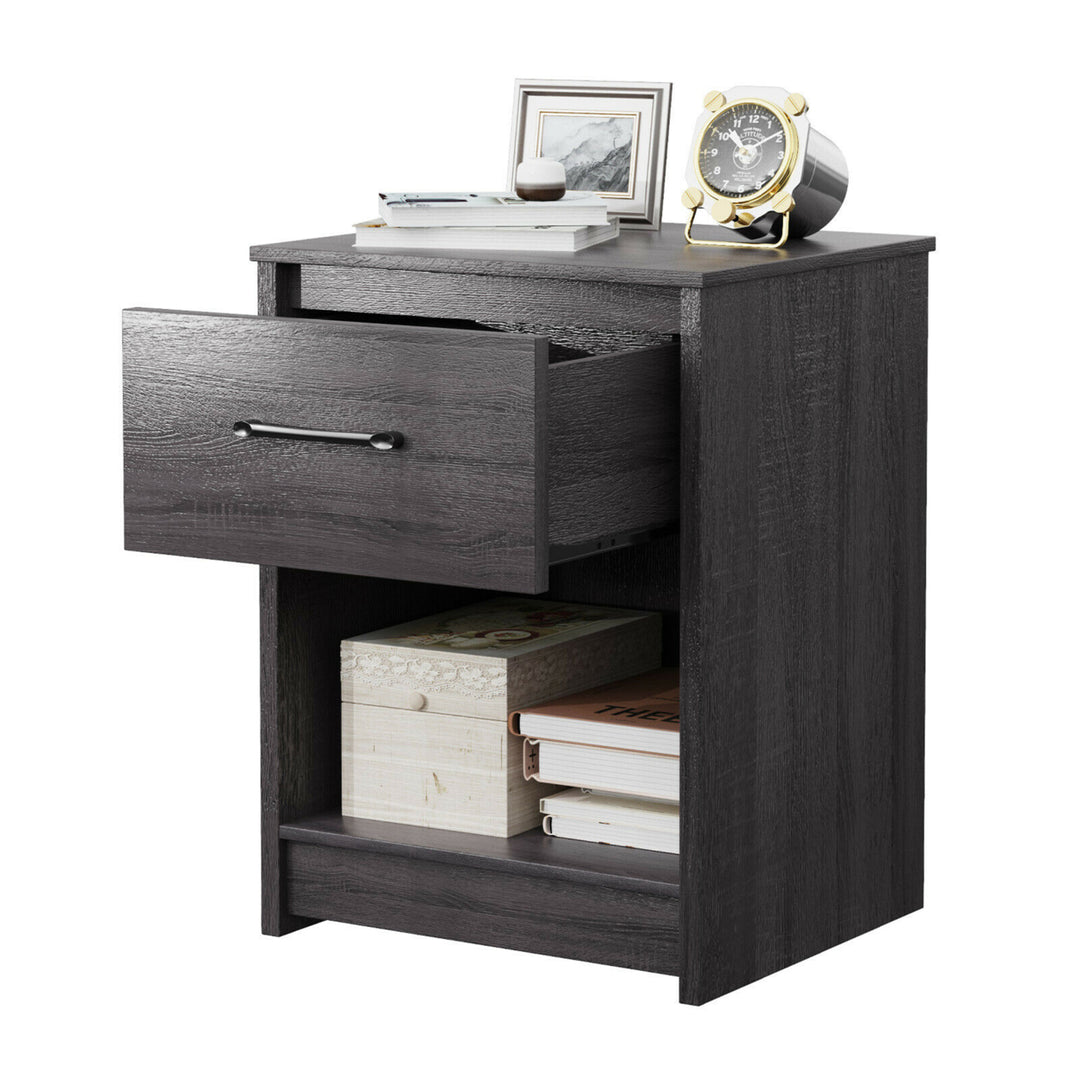 Nightstand with Drawer Storage Shelf Wooden End Side Table Bedroom Brown / Black / Natural Image 1