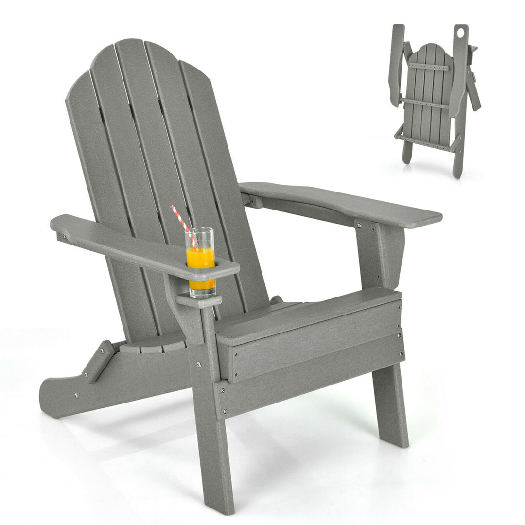 Patio Folding Adirondack Chair Weather Resistant Cup Holder Yard Image 5