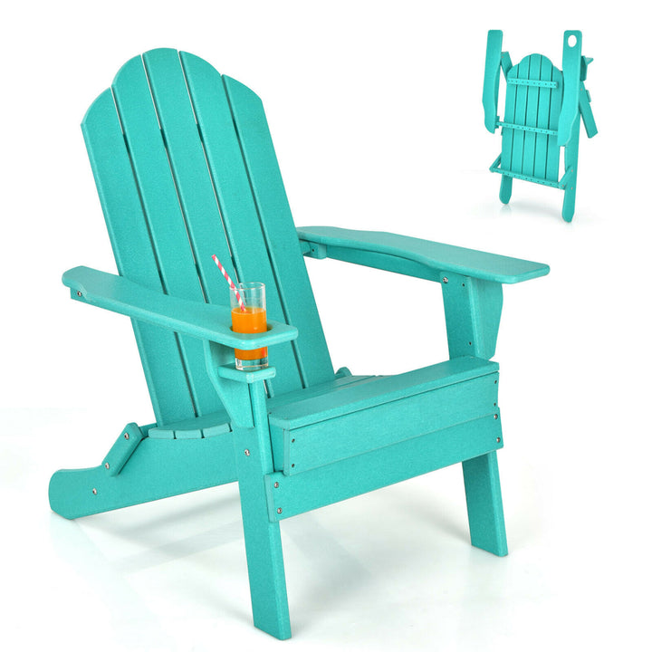 Patio Folding Adirondack Chair Weather Resistant Cup Holder Yard Image 6