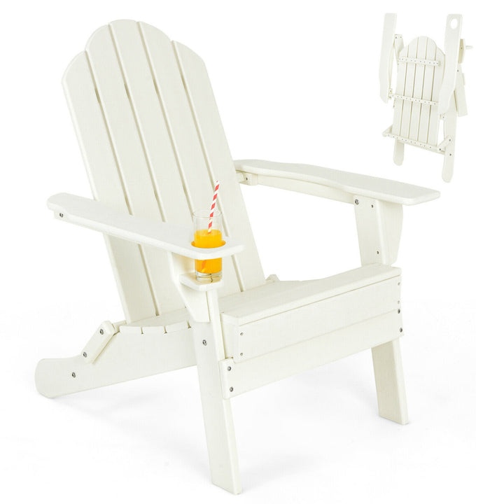 Patio Folding Adirondack Chair Weather Resistant Cup Holder Yard Image 7