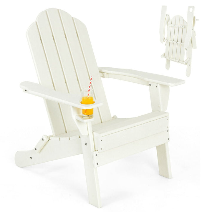 Patio Folding Adirondack Chair Weather Resistant Cup Holder Yard Image 1