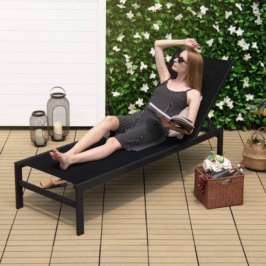 Patio Chaise Lounge Adjustable Lounge Chair W/ 6-Position Backrest Black Image 1