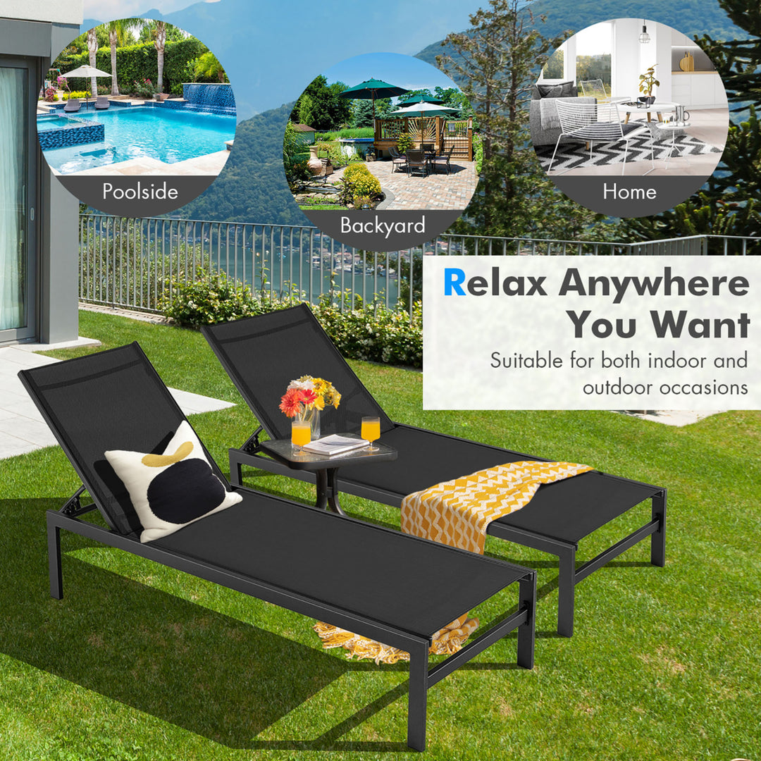 Patio Chaise Lounge Adjustable Lounge Chair W/ 6-Position Backrest Black Image 3