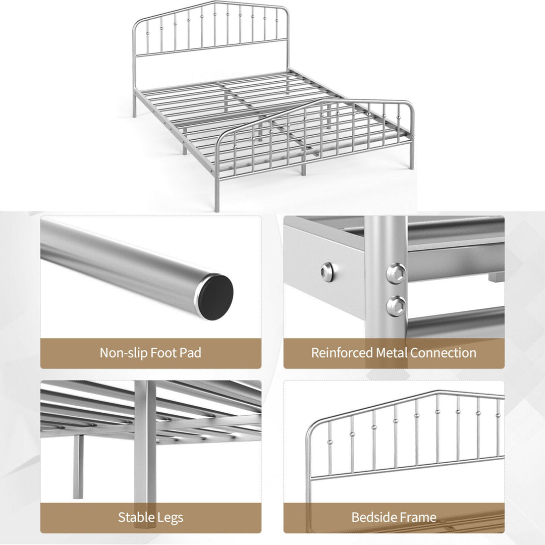 Queen Size Metal Bed Frame Platform Headboard and Footboard W/Storage Sliver Image 8