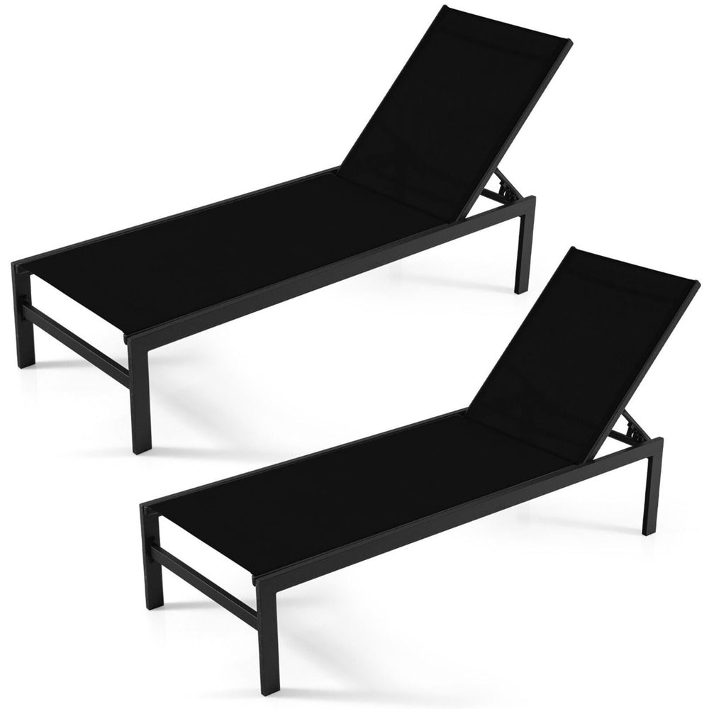 2PCS Patio Chaise Lounge Adjustable Lounge Chair W/ 6-Position Backrest Black Image 2