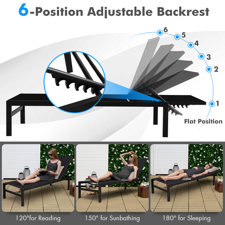 Patio Chaise Lounge Adjustable Lounge Chair W/ 6-Position Backrest Black Image 4