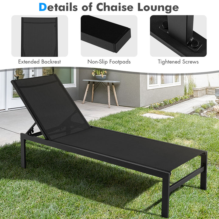 Patio Chaise Lounge Adjustable Lounge Chair W/ 6-Position Backrest Black Image 5