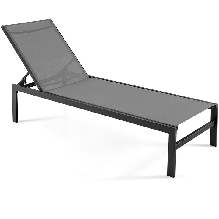 Patio Chaise Lounge Outdoor Adjustable Lounge Chair W/ 6-Position Backrest Grey Image 1