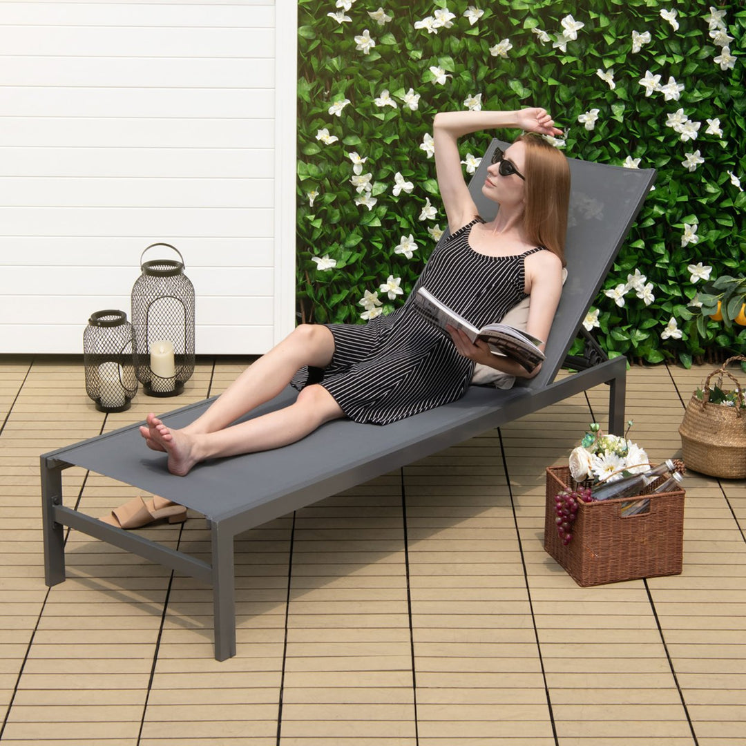 Patio Chaise Lounge Outdoor Adjustable Lounge Chair W/ 6-Position Backrest Grey Image 3