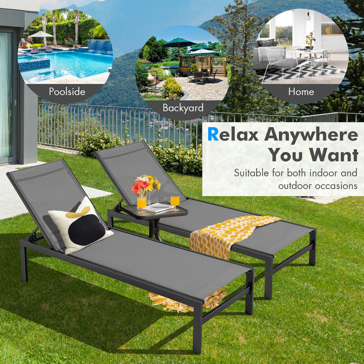 Patio Chaise Lounge Outdoor Adjustable Lounge Chair W/ 6-Position Backrest Grey Image 4