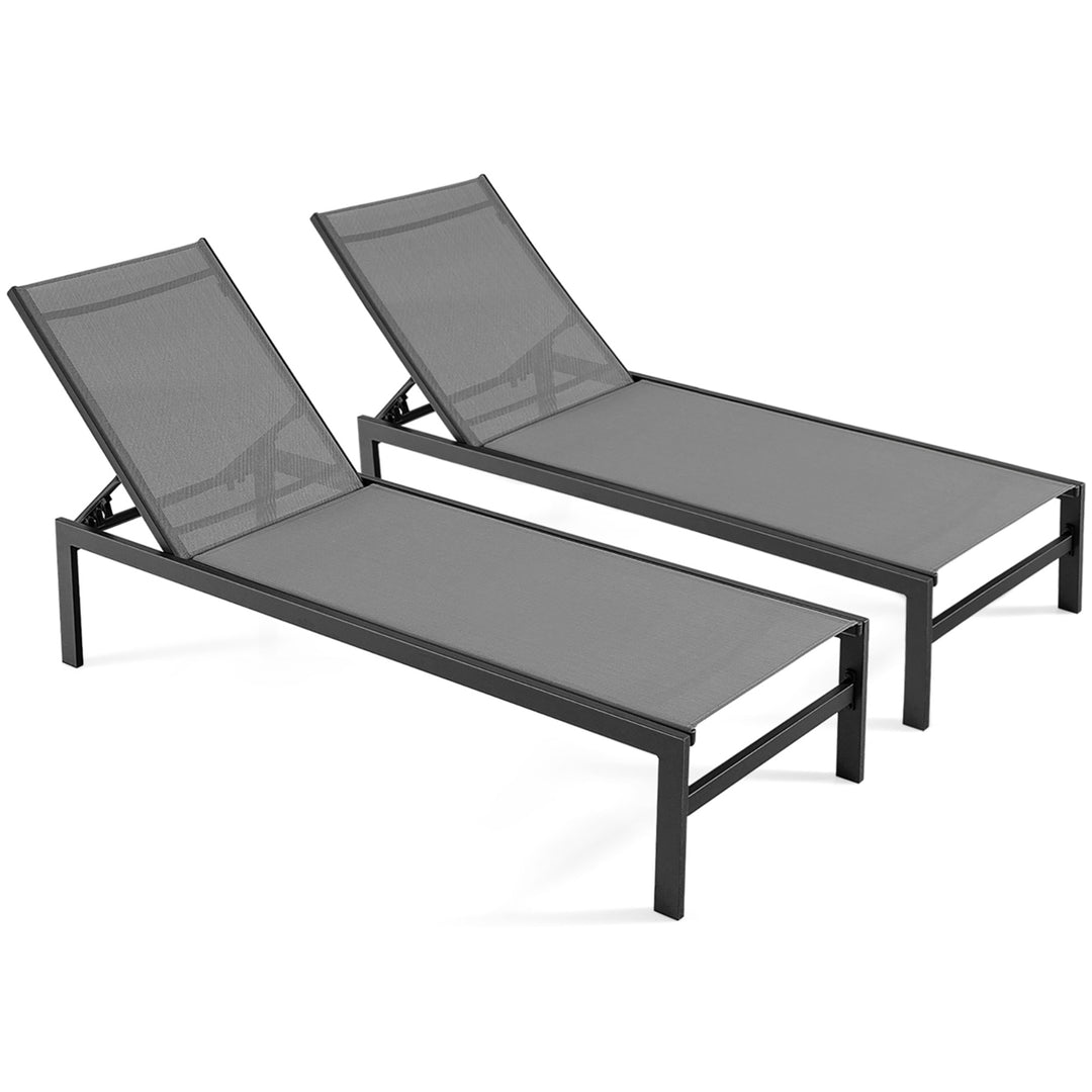 Set Of 2 Patio Chaise Lounge Outdoor Adjustable Lounge Chair W/ 6-Position Backrest Grey Image 1