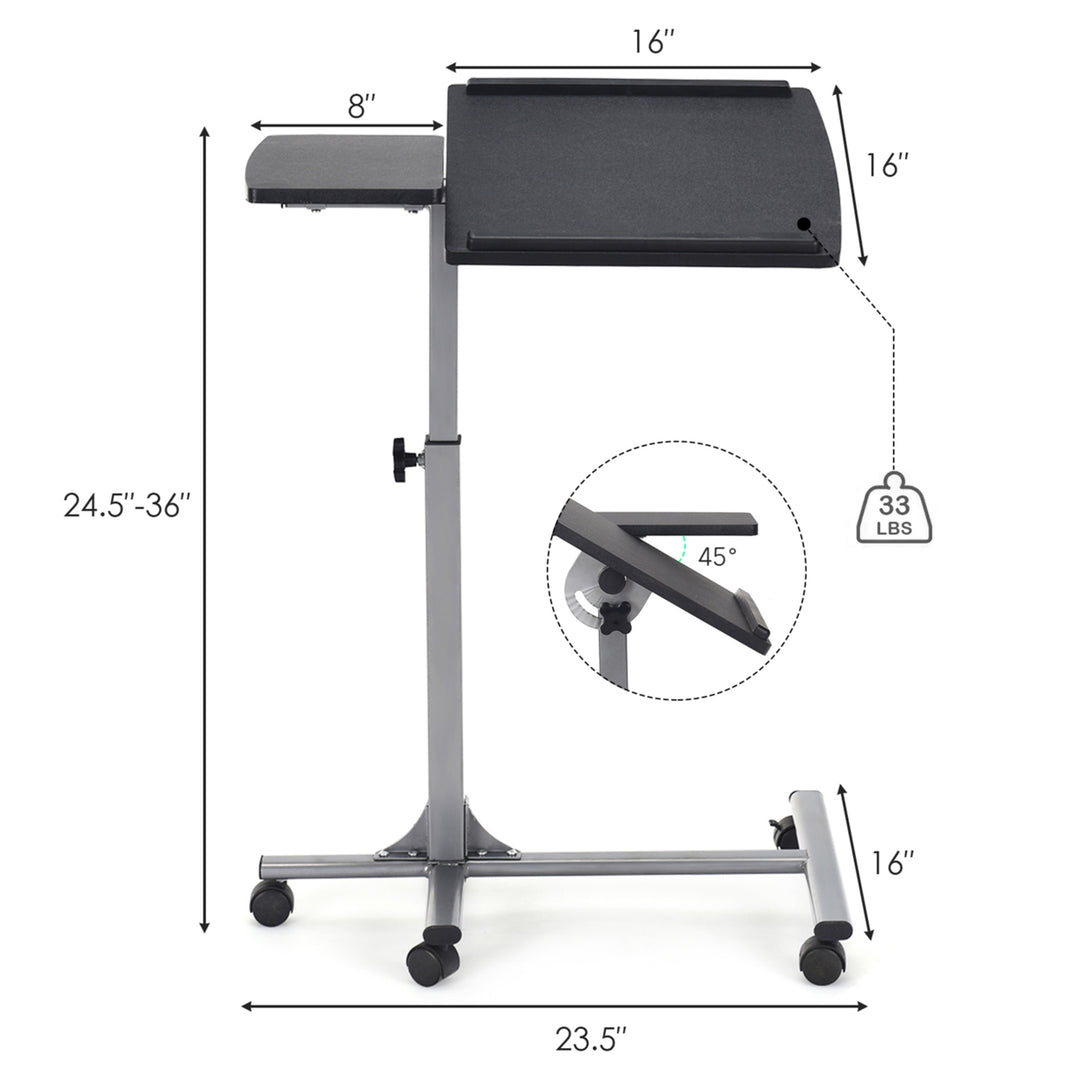 Mobile Laptop Stand on Wheels Height Adjustable Overbed Sofa Side Table Image 2